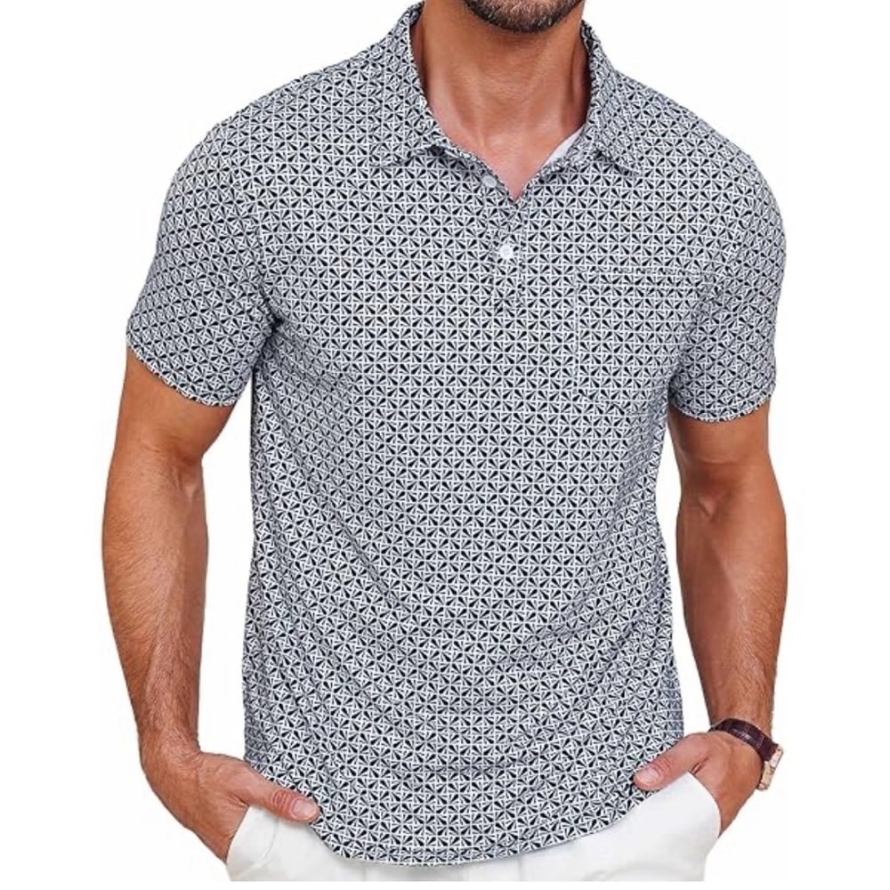 Set of‎ (2) Men's size L Geometric Pattern polo pull overs super soft